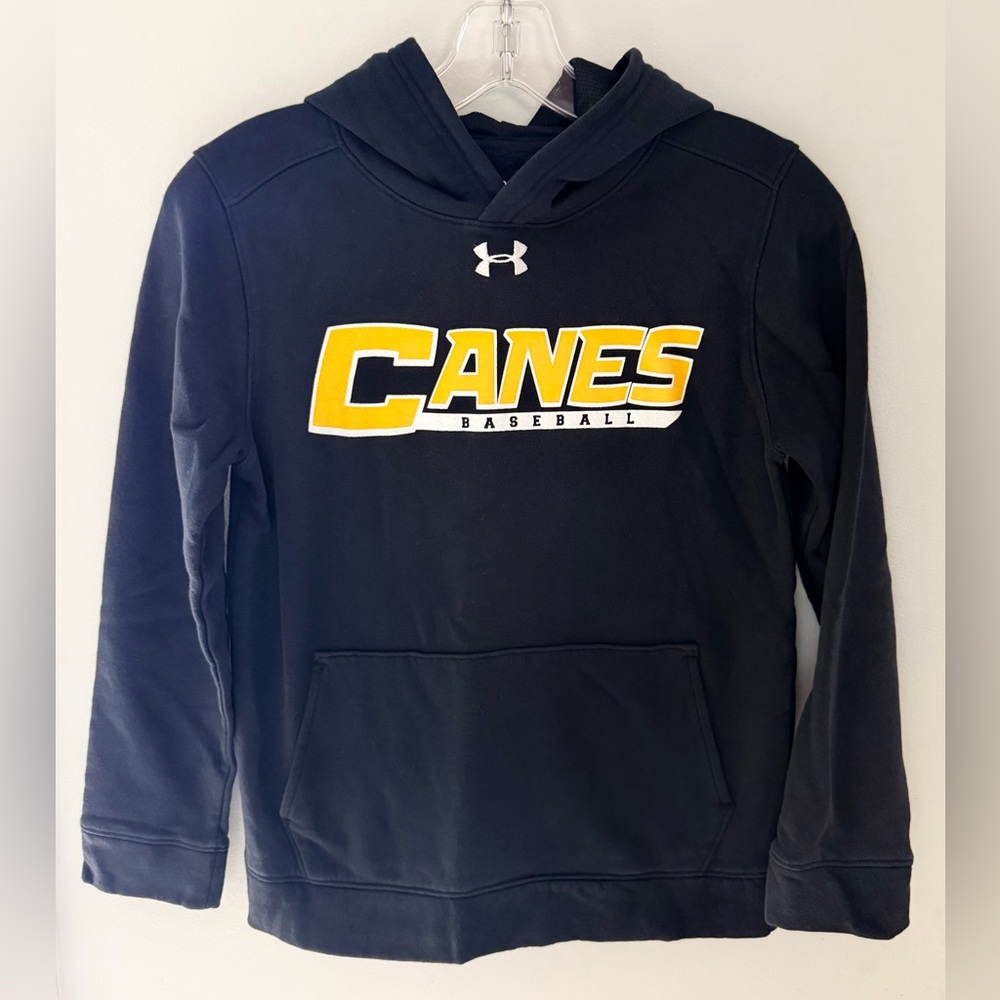 Under Armour Black CANES Baseball Pullover Hoodie with Yellow Logo